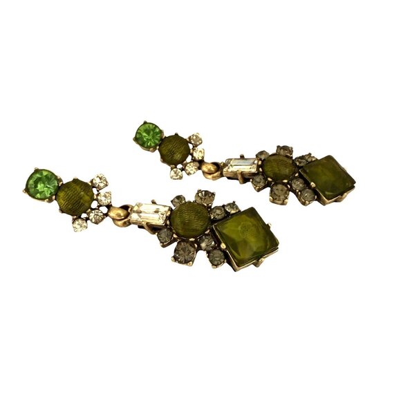 J.Crew Statement Drop Earrings Various Green Crystal Accents Stunning Statement - Picture 4 of 9